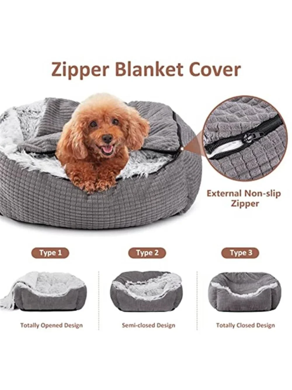 Hooded Dog Bed 25 Inch Orthopedic Cave Pet Bed Washable Grey Blanket Medium